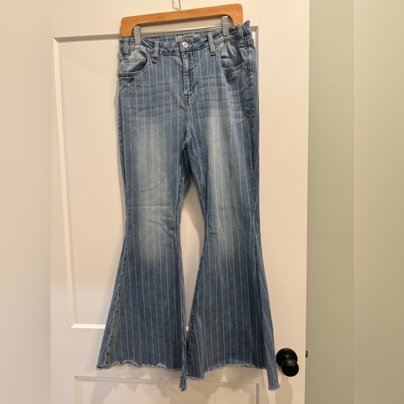 Rock and roll high rise bell bottom jeans striped stretch - Picture 1 of 7